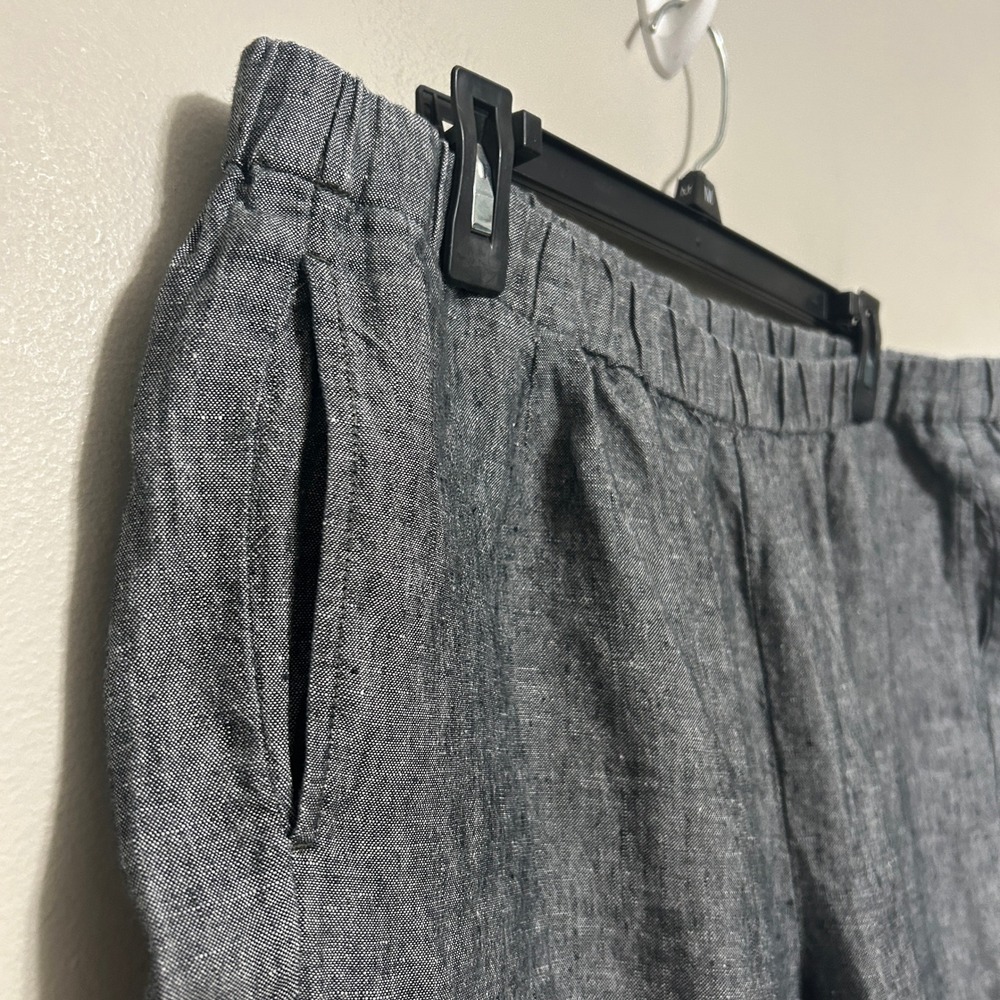 J. Jill Cropped Linen Pants Women L Grey Elastic Waist Boho Coastal Laganlook - Picture 3 of 12